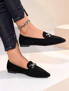 2026 Autumn/Winter New Fashion Comfortable Black Pointed Toe Flat Bow Ballet Shoes - Black - View 2