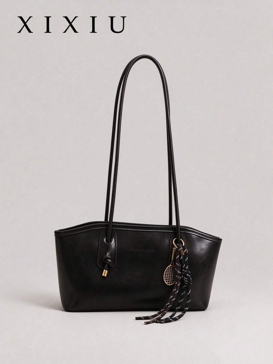 Bolso de bolos vintage rojo merlot de PU acolchado, gran capacidad, cierre con cremallera, adecuado para ir al trabajo y uso diario (colgante no incluido)