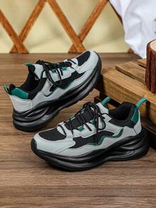 Men's Athletic Shoes Lace-Up "Chunky Sneakers, Perfect For Hiking, Running, Working Out, Commuting, Formal Events, And Casual Fashion - Black and Grey With Black Background - View 1