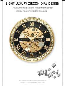 RUIGE Double-Sided Hollow Men's Automatic Watch, Stainless Steel Band Mechanical Movement Men's Version, Luxury Business Fashion Watch - Gold - View 5