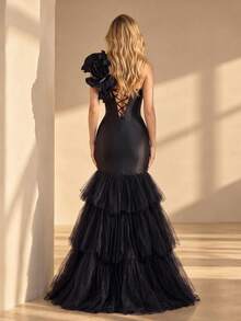 VIPGIRL New Arrival Black Formal Dress With Shoulder Strap, Elegant Pleated Bust Design, Waist-Flattering, Suitable For Evening Gala - Black - View 2