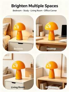 1 buah Lampu Meja Jamur Kaca, Lampu Ambient LED Bertenaga USB, 2 Pilihan Warna Oranye dan Putih, Lampu Dekorasi Meja Estetik yang Lucu, Cocok untuk Kamar Tidur, Ruang Tamu, Ruang Belajar, dan Ornamen Pencahayaan Rumah - MultiWarna - View 4