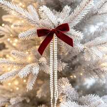 1pc Christmas Flocked Bow Pearl Pendant, Christmas Tree Ornament, Wall Decor Holiday Scene Arrangement - Multicolor - View 2
