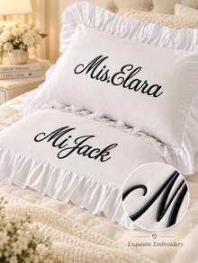 Personalized Wedding Pillowcase, Embroidered Couple Pillowcase, Couple Gift, Newlywed Gift, Wedding Souvenir - Multicolor - View 4