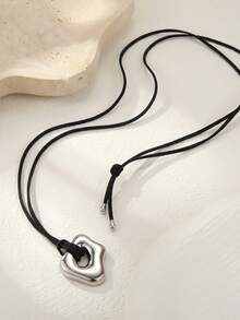 1pc Stainless Steel Asymmetrical Liquid Metal Glossy Hollow Pendant Winter Sweater Chain INS Personalized Fashion Necklace Suitable For Daily Wear - Multicolor - View 9