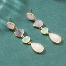Women Golden Long Drop Earrings, Colorful Synthetic Zirconia Decor, Stylish Wedding Accessory & Jewelry Gift - Multicolor - View 6