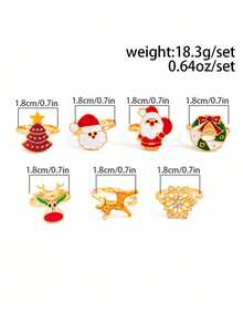 7 Buah/Set Cincin Rusa Kartun Santa Claus, Aksesoris Cincin Hadiah Natal Ins, Cincin Wanita - MultiWarna - View 6
