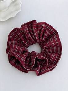 1pc Vintage Red Plaid Striped Slim Waist Hair Tie, New College Style Premium Versatile Bun Hair Accessory - Multicolor - View 2
