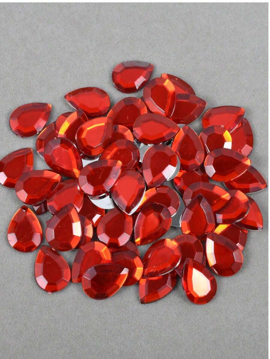 100pcs/Pack, 13*18mm Flat-Cut Teardrop Rhinestones, Large Size Plastic Rhinestones, Flat Bottom Resin Rhinestones, DIY Decorative Rhinestones - 13*18mm 100pcs - View 1