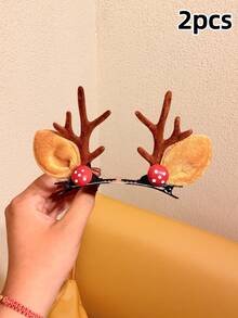 2/4PCS Girls Christmas 3D Deer Horn & Mushroom Hair Clips, Sweet Cute Atmosphere Holiday Party Hair Accessories - Multicolor - View 8
