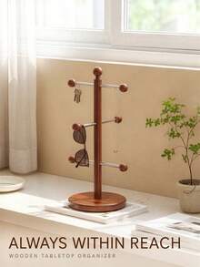1Pc Wooden Tabletop Jewelry Display Stand, Multi‑Tier Desktop Organizer Rack, Key Fashion Glasses Necklace Bracelet Holder For Dresser Bedroom Home Decoration - Multicolor - View 1