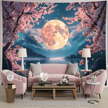 1PC Cherry Blossom Moon Background Pattern Tapestry, Large Size Decorative Wall Hanging, Holiday Gift, Party Decoration, Home Decor, Living Room Dorm Use - Multicolor - View 2