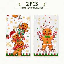 2/4/6pcs Christmas Kitchen Towels, Gingerbread Man Candy Cane Snowflake Cartoon Print Hand Towels, Absorbent Tea Towels Kitchen Rags, Christmas Home Decor Restaurant Baking Towels, Winter Holiday Party New Year Kitchen Decoration Supplies - Multicolor - View 7