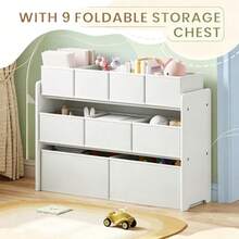 Storage Unit Toy Rack Storage Rack With 9 Storage Boxes - White + Wood - View 6