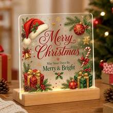 Lepaskan lapisan film sebelum digunakan, Biarkan kebaikan menerangi jalanmu. Dekorasi meja akrilik pohon Natal dengan alas kayu solid, rumah salju, manusia salju, burung robin, lentera, kepingan salju, kutipan berkat bahasa Inggris, hadiah kreatif Natal musim dingin untuk rumah, tidak memerlukan listrik. - A - View 16