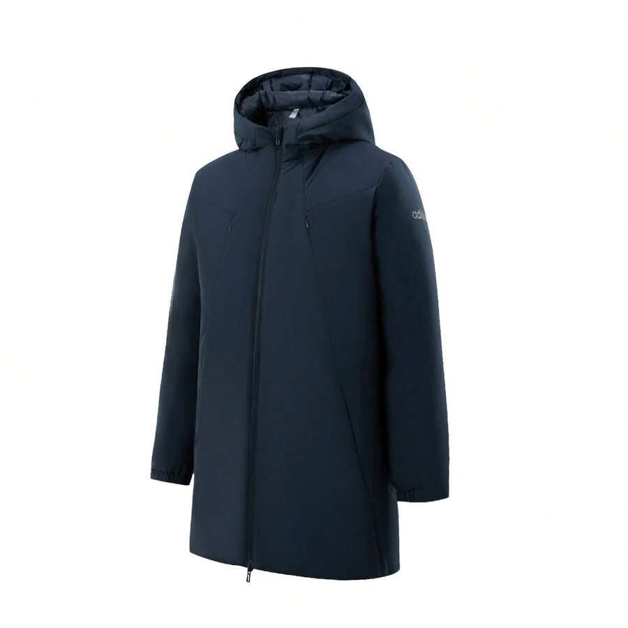 Adidas Men's Mid-Length Hooded Down Jacket, Loose Fit, Thick Outdoor Sports Coat KC2161 - Navy Blue - View 1