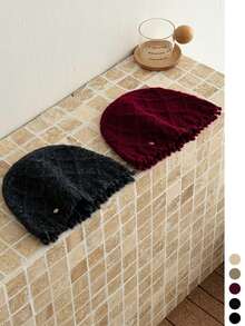 Solid-Color Rhombus Texture Raw-Edge Knitted Beanie Hat For Women, Autumn/Winter Fashion Warm Versatile Face-Slimming Ear-Protecting Woolen Cap - Fringed Diamond Pattern - View 7