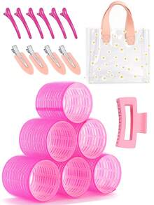 12 Pcs Rollers Hair Curlers For Long Medium Short Hair, Large Medium Small Self Grip Hair Rollers With Rollers 22pcs Clips And 1 Clear PVC Gift Bags - Multicolor - View 16