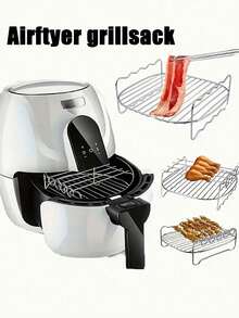 Air Fryer Rack, Double Layer Rack With Skewers, Rectangular Air Fryer Accessory, Suitable For Baking, Cooking, Oven And Dishwasher, Outdoor Grill Set With Skewers, Square Air Fryer Rack, Steamer Rack, Carbon Steel BBQ Stand - View 8