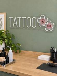 1PC Custom Text Tattoo LED Neon Light, Personalized White Letter Wall Light With Pink Cherry Blossom Design, USB Powered Neon Wall Decor For Tattoo Studio, Tattoo Shop, Beauty Salon, Artist Workspace, Aesthetic Room & Gift - Multi-color 6 - View 3