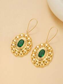 2pcs Fashion Vintage Oval Earrings, Suitable For Women's Daily Commute Wear, Holiday Gift - Gold - View 4