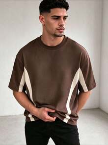ZYNTH BALENO Men's Summer Fashion Patchwork Loose Short Sleeve T-Shirt, Essential For Summer Sports - Brown - View 4