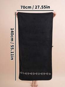 Coral Fleece Exquisite Embroidered Solid Color 1pc Bath Towel Or 1pc Towel, Soft Fluffy Embroidered Absorbent, Suitable For Bathroom, School, Back To School, Travel, Travel Accessories, Home Essentials, Towel, Skin Care - Black - View 9