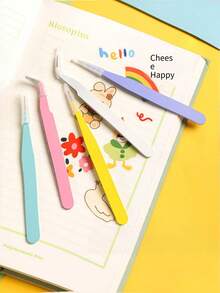 5 Sets/1 Set Tweezers, Colorful Scrapbook Stickers And Washi Tape, Multi-Functional Stationery Organizer, DIY Journal Photo Album, School Supplies, Back To School Essentials, Suitable For Stickers, Scrapbooking, Eyelash Decoration, Jewelry Making, Model Making And More - A - View 4