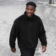 Autumn/Winter Hardcore Item! Black Half-Zip Fleece Jacket, 3D Texture + Maximum Warmth - Black - View 4