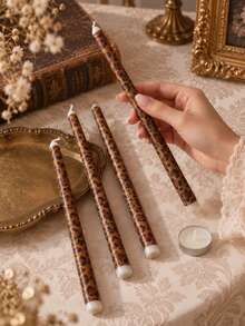 4/2pcs Vintage Leopard Print Tapered Long Candles, Bohemian Pattern Decorative Candle Gift Set, 0.86*9.84 Inch Long Tapered Candles, Suitable For Home Decor, Creating Atmosphere, Table Centerpiece Decoration, Christmas Gifts - Multiple Styles - View 5