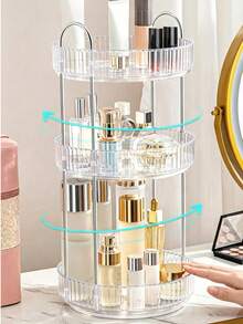 1pc 360° Rotating Multi-Function Cosmetic Storage Rack, Large Capacity Bathroom Toiletries Organizer, Transparent Desktop Storage Box For Skincare Products On Vanity, Strong Detachable Multi-Function Organizer Rack, Suitable For Tall Bottles - Multicolor - View 5