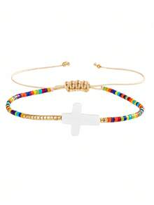 1PC Casual Style Cross Pendant Bracelet, Adjustable Bracelet, Baptism Gift, Birthday Gift - Multicolor - View 7