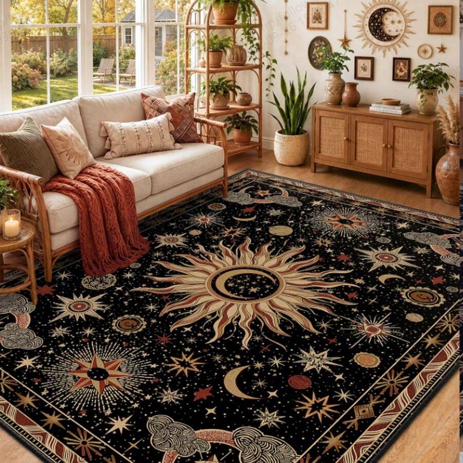 1pc Celestial Sun & Moon Pattern Carpet, Soft & Comfortable Bedroom Rug, Washable Carpet, Suitable For Front Door, Entrance, Hallway, Kitchen, Bedroom, Dorm, Dining Room, Skin-Friendly Carpet, Living Room Rug, Sofa Seat Carpet, Area Rug, Creative Versatile Home Decor Carpet, Large Living Room Carpet, Bedroom Rug, Walk-In Closet Carpet, Room Decoration, Gift For Family And Friends - Multicolor - View 1