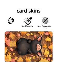 4pcs Cute Little Black Pig Autumn Leaf Heart Credit Card Stickers, Cartoon Healing Style Pig Card Decals, PVC Waterproof Anti-Fingerprint Scratch-Resistant Wear-Resistant Skin, Autumn Atmosphere Birthday Gift, Suitable For Men And Women, Small Chip Card, Bank Card, Credit Card, Transit Card, Access Card, Student Campus Card Personalized DIY, Privacy Protection - Multiple Styles - View 6