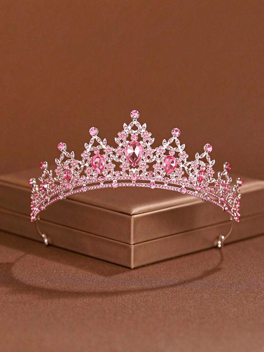 A Fashionable And Exquisite Alloy Crown, Perfect For Women To Wear In Wedding Group Photos. - Watermelon Pink - View 1