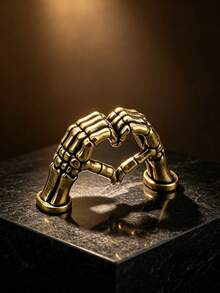 Gothic Skeleton Hand Heart Shape Desktop Ornament, Vintage Gold Art Sculpture, Home Office Desk Decor, Romantic Halloween Decoration Gift - 1PC Skeleton Heart Gesture - View 4
