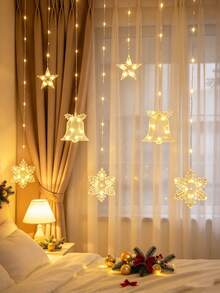 1 buah Lampu Dekorasi Natal Bertenaga Baterai 2m, Lampu Tirai Lonceng & Kepingan Salju, Lampu Dekorasi Rumah Natal, Lampu Dekorasi Dinding Kamar Tidur, Lampu Dekorasi Pohon Natal, Lampu Dekorasi Pesta Liburan Dalam Ruangan Musim Dingin - Clear - View 7