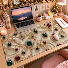 1pc Vintage Gem Pearl Aesthetic Desk Mat, Luxury Jewel Print Large Mouse Pad For Dorm & Vanity Table Decor - View 3