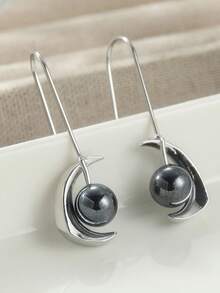Gmzalx Women's Elegant Faux Pearl Earrings, Minimalist Style, Unique Design Jewelry - Silver - View 4