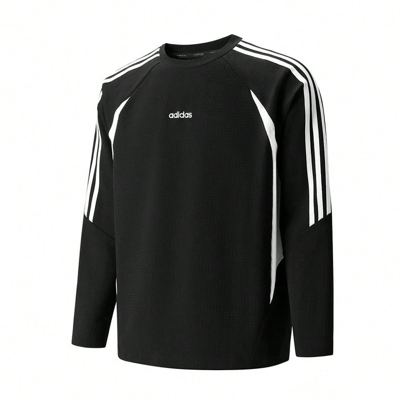 Adidas Men's Long Sleeve T-Shirt, 3-Stripes Loose Fit T-Shirt, Sports Training Pullover Top LE3630 - Black and White - View 1