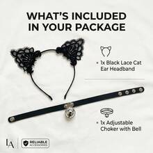 3PCS/2PCS Sexy Personalized Lace Bow Cat Ear Headband & Necklace Set, Suitable For Party, Stage Performance, Music Festival, Valentine's Day, COS Costume, Halloween, Daily Wear - Multicolor - View 9