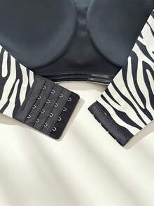 1pc Zebra Stripe Non-Slip Strapless Bandeau Bra With Side Support Anti-Slip Underwear For Women - Black - View 8