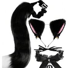 3pcs Cat Ears And Tail, Wolf Fox Ears Long Tail Bell Lace Collar Set, Halloween Animal Cosplay Party Costume Animal Ears - Multicolor - View 1