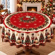1 Taplak Meja Bundar, Penutup Meja Natal dari Poliester, Cocok untuk Dekorasi Makan Malam Liburan di Rumah, Dapur, Makan Malam Natal, dan Pertemuan Musiman, dengan Berbagai Gaya dan Ukuran untuk Dipilih - 14 - View 2