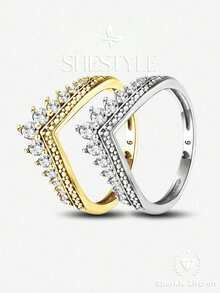 1pc Square Diamond Decor Ring, Classic Shiny Crown Design, Suitable For Women And Girls, Vintage Style, Can Be Used As Gift Or Finger Accessory - Full Diamond Surrounded By Square Diamonds - View 2