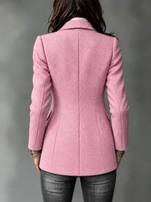 Women's Elegant Preppy Double-Breasted Blazer, Loose Fit, Exquisite Commuter Style Classic Pocket Outerwear - Pink - View 9