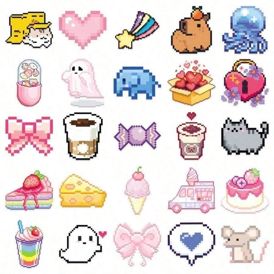 somoving 50pcs Pixel Art Transparent Stickers, Cartoon PET Cute ...