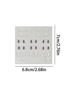 2pcs No-Drill Fake Ear Stud Stickers, Self-Adhesive Rhinestone Pearl Heart Temporary Ear Studs Gemstones, Suitable For Music Festival, EDM Party, Christmas Party Makeup - Multicolor - View 12
