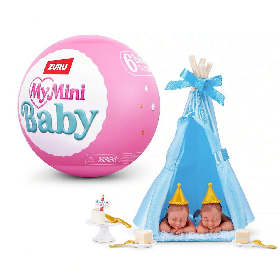 ZURU My Mini Birthday Series 1, 6 Mini Baby Dolls Collectible, Birthday Set With Accessories, Cake, Balloons And Party Props, Nurturing Play, Children's Gift (Random Style)