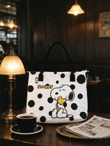 SNOOPY 1件花生史努比印花帆布斜挎手提包，休閒極簡風後背包，多功能小肩背包，耐用可調節肩帶，適合女性與青少年，適用日常出行、上班、上學與購物 - 彩色 - 查看 7